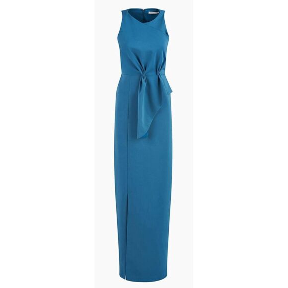 Kay Unger MEGAN COLUMN GOWN in Baltic Blue NWT Size 0 - Picture 1 of 9